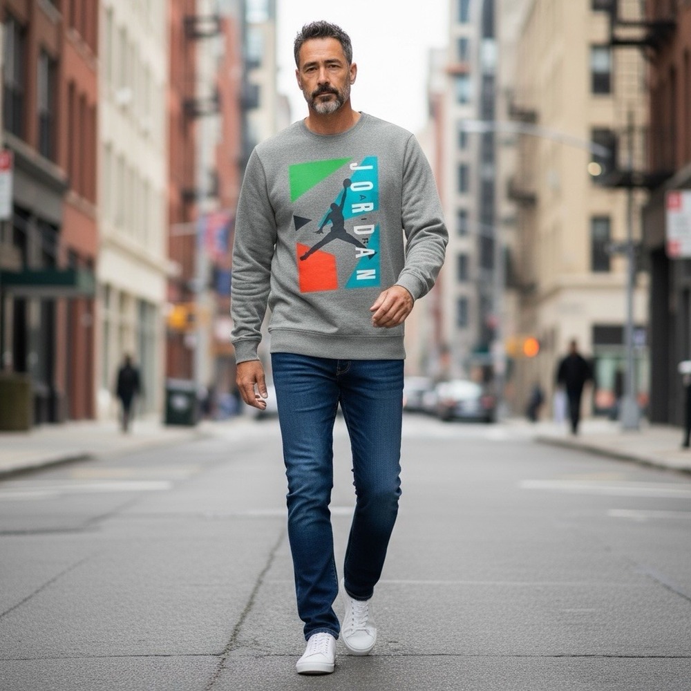 Jordan Mens Block Fleece Crewneck Sweatshirt Gray‎ size X-Large